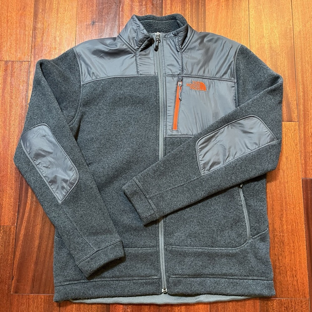 North Face Jacket Mens Large Gray Elbow Patches Pockets Fleece Lined Casual